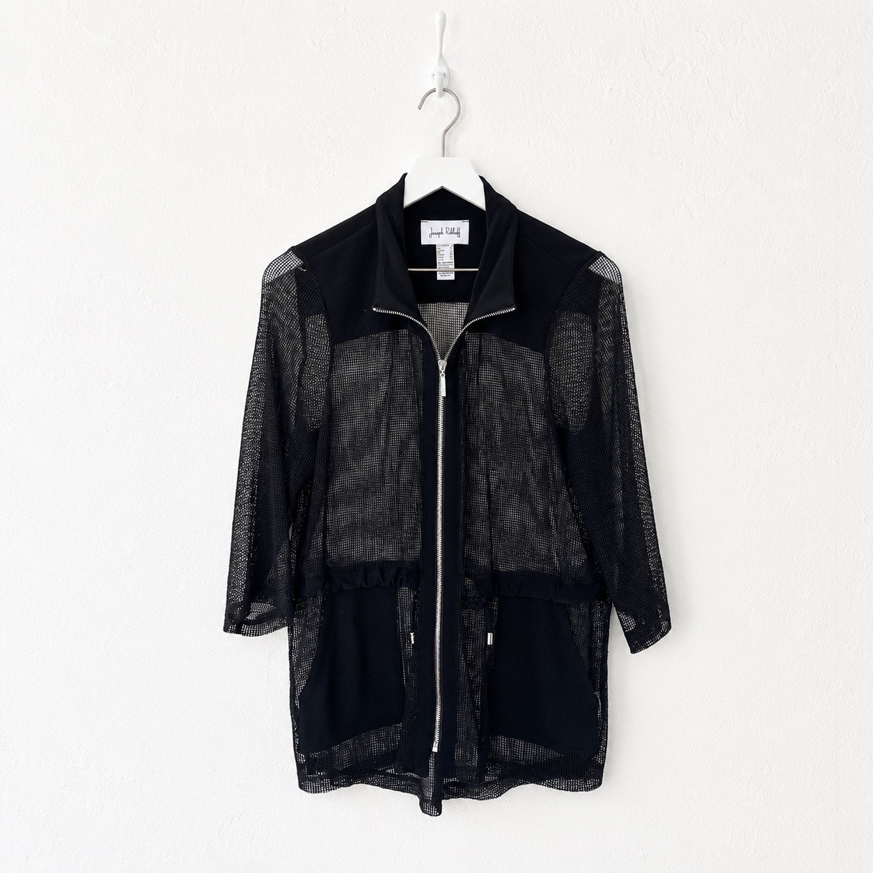 Joseph Ribkoff Black Mesh Zip Front Jacket Size 8 Sheer Party Layer 242102 Euc